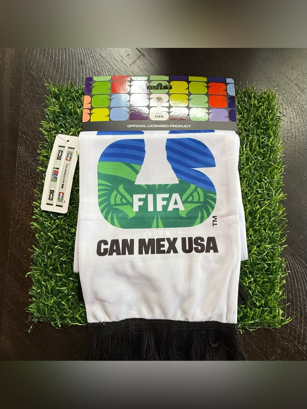 Official Fifa CAN MEX USA White and Black Fringe Fan Scarf Soccer